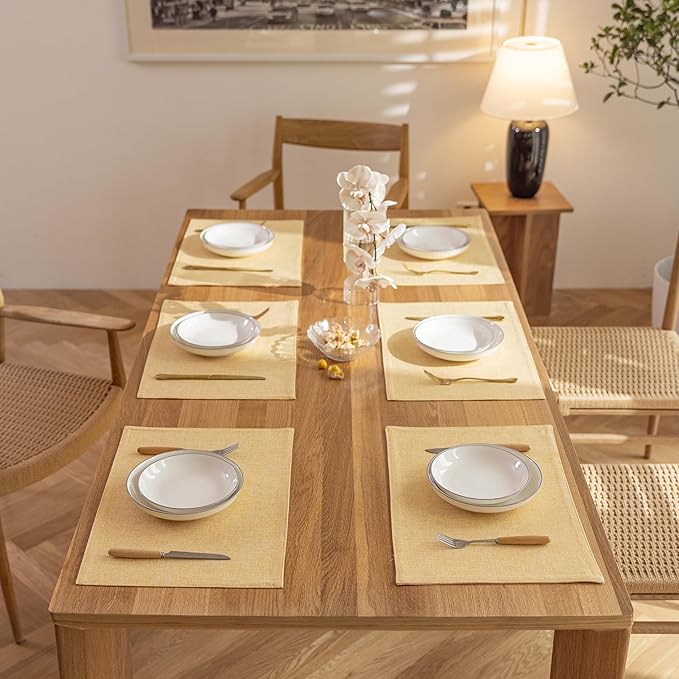 Demetex Yellow Placemats Set of 4 Farmhouse Table Place Mats for Dinner Heat Resistant Cloth Placemat for Kitchen Dining Tables, Yellow