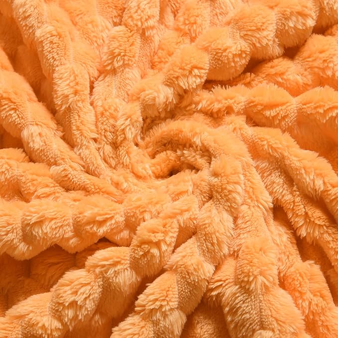 Vessia Flannel Fleece Twin Blanket(60x80 inch), 3D Jacquard Light Orange Fuzzy and Warm Blanket for Couch,Sofa,Chair, 300GSM Super Soft Touch Cozy Lightweight Bed Home Decor for All-Season
