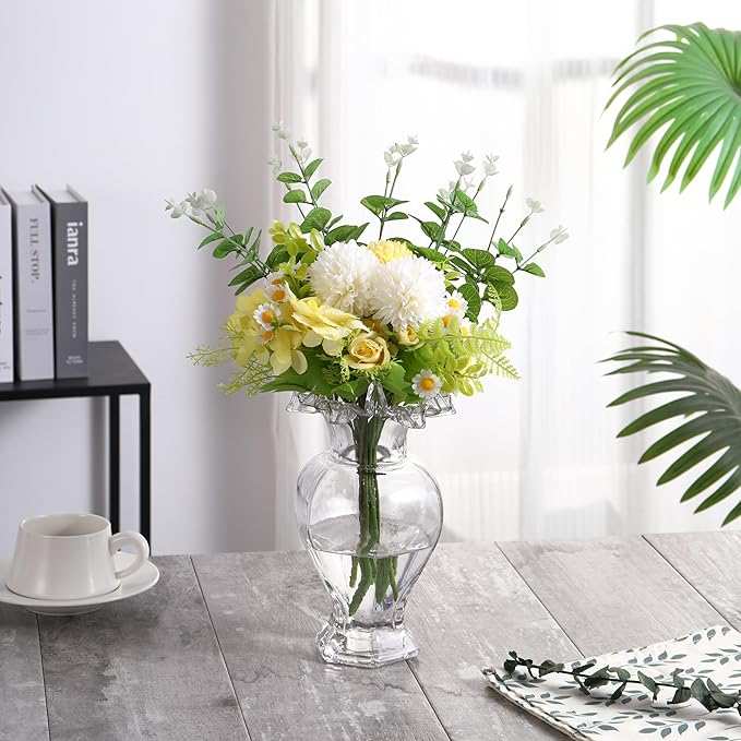 Large Glass Vase, Clear Vase for Flowers, Flower Vases for Bouquet, Glass Flower Vases for Living Room, Dining Table, Shelf, Wedding, Office, Coffee Table, 9.5 Inches