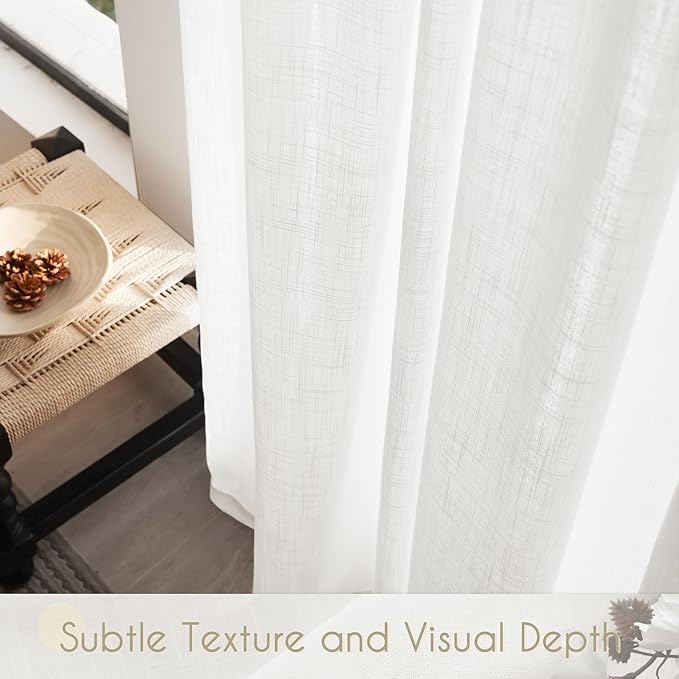 Extra Long White Curtain 120 inches Long 2 Panels Set Back Tab Light Filtering Cotton Textured Curtain Modern Farmhouse Coastal Decor White Linen Drapes 120 inch Length for Large Window 10 FT 60x120