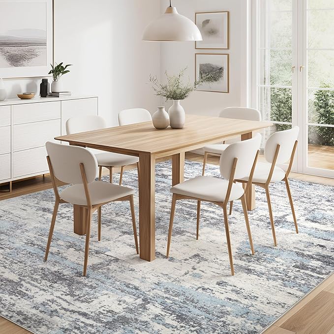 Area Rugs for Living Room: 8x10 Abstract Washable Rug Modern Neutral Large Soft Stain Resistant Non-Slip Backing Machine Table for Bedroom Dining Room Indoor Home Office Carpet - Blue Grey