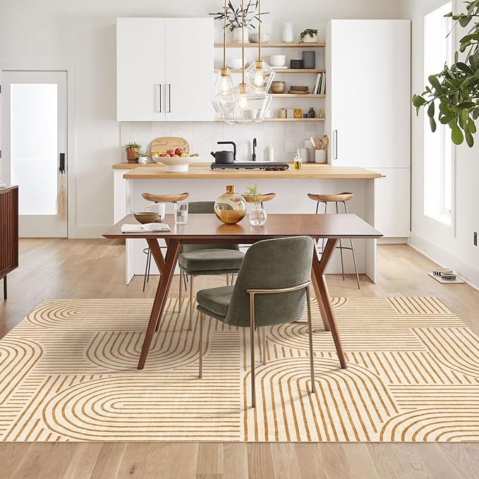 Area Rugs 9x12 Living Room - Large Washable Orange Boho Rugs for Bedroom Soft Abstract Rug Ultra-Thin Modern Rainbow Carpet Stain Resistant Rug for Dining Room Nursery Room Home Decor
