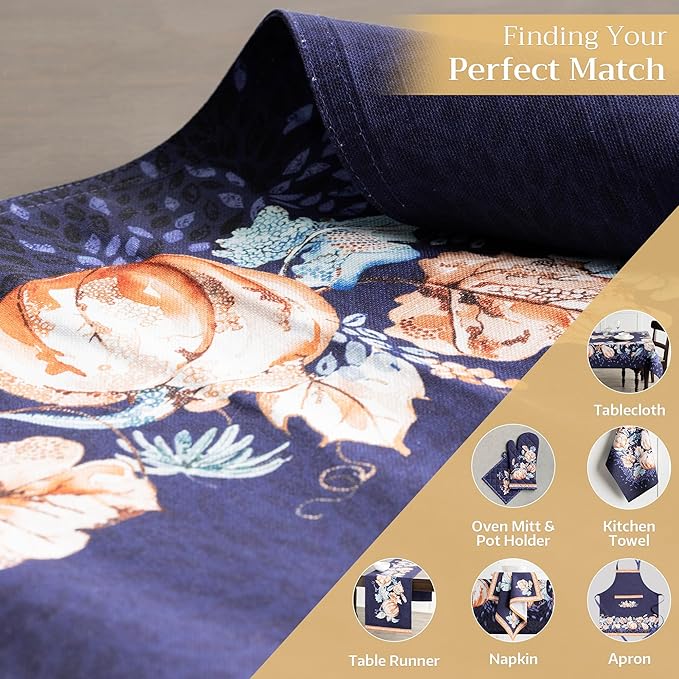 Maison d' Hermine Placemats Set of 4 100% Cotton Washable Cloth Place Mats, Reusable Table Mats for Kitchen Dining Decoration, Party, Wedding, Restaurant (Pumpkin Blues, 13" x 19")