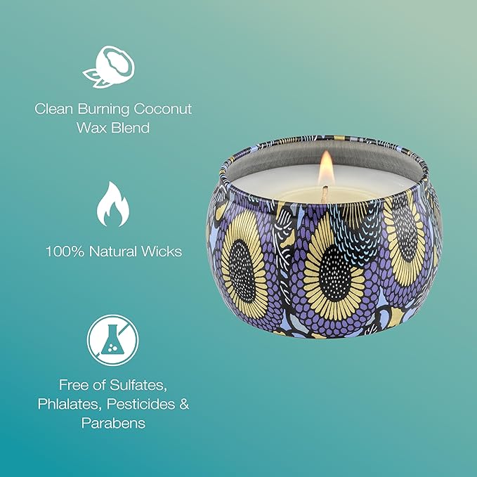 Voluspa Apple Blue Clover, Mini Tin Candle, 4 oz, 25 Hour Burn Time, Coconut Wax for Clean Burning, Handcrafted in The USA