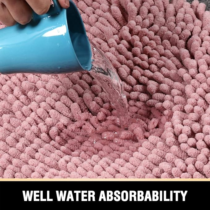 H.VERSAILTEX Bathroom Rugs Bath Mat Bath Rugs Bath Mats for Bathroom Non Slip Extra Thick Buncy Soft Chenille Bath Rug Fulffy Shag, Indoor Rug for Entry Living Room (Coral Pink, Large 59" x 20")