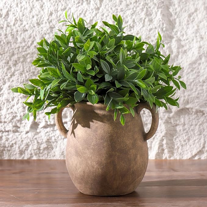 Ceramic Flower Vase Home Decor - 7.1 Inch Retro Table Flowers Vases Living Room Bedroom Plant Decorations Modern Farmhouse Vintage for Kitchen Shelf Office Coffee Dining Desk House Women