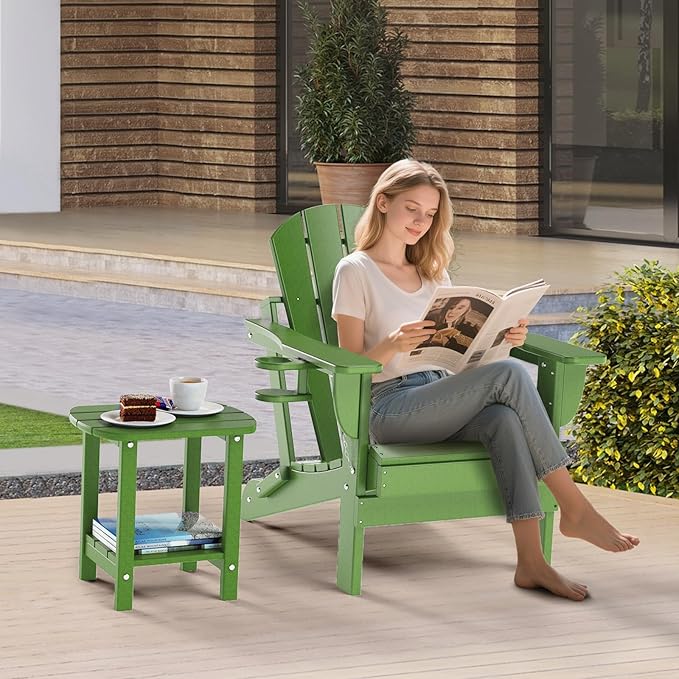 Nalone Adirondack Side Table, 16.5" Outdoor End Table, HDPE Plastic, Small for Patio (Lime)