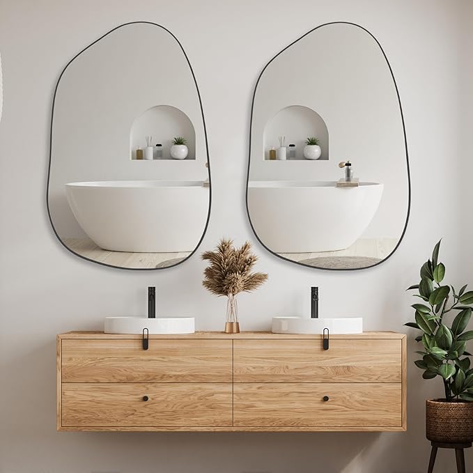 PERFNIQUE Irregular Wall Mirror Asymmetrical Mirror, 40''x26'' Black Mirror for Bathroom Bedroom Living Room Entryway, Decorative Modern Wall Decor, Wall Mounted Mirror (Black, 40" x 26")