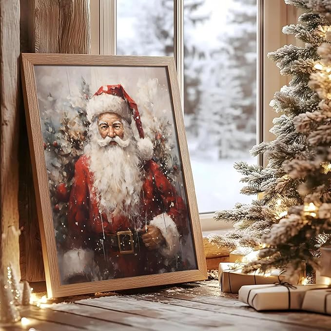 Christmas Wall Art set of 6 Christmas Pictures Wall Decor Winter Vintage Holiday Gallery Print Santa Claus Candles Gingerbread Man Deer, Canvas Santa Oil Painting Christmas Holiday Decor 8"X10"