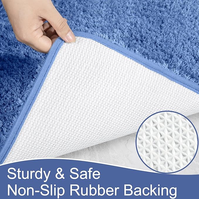 AROGAN Luxury Long Bathroom Runner Rug, 24x60 Inch Thick Soft and Absorbent Non Slip Bath Mat, Rubber Backing Quick Dry Rugs Carpets, Machine Washable Plush Mats for Shower Floor, Blue