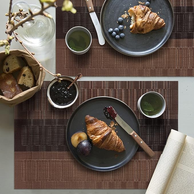 HeloHo Brown Black Placemats Set of 6 Washable Placemats Vinyl Woven Table Mats Wipeable Placemat for Kitchen Dining Table Decoration Indoor Outdoor