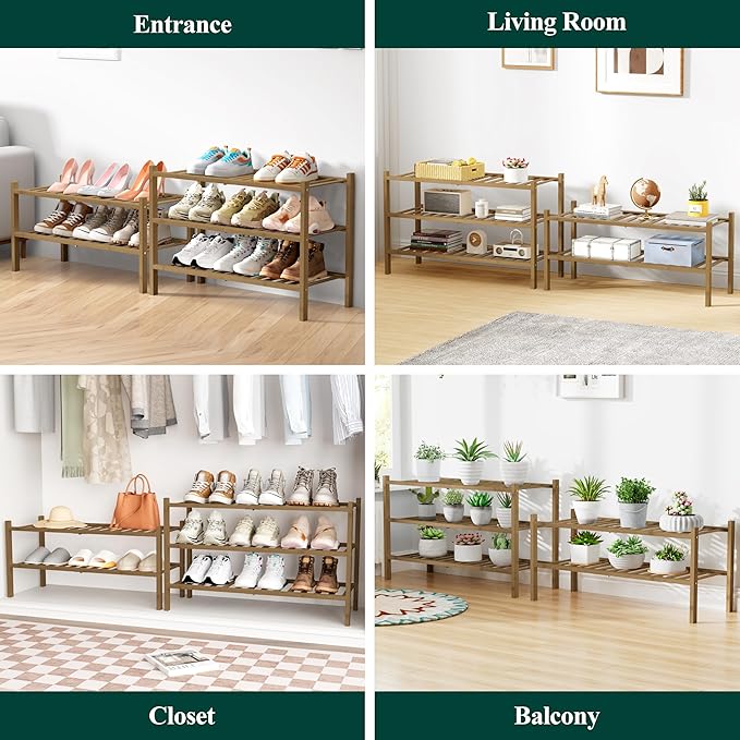 Smiry Bamboo Shoe Rack for Closet, 5 Tier Wooden Stackable Shoe Organizer, Free Standing Shoes Storage Shelf for Entryway, Front Door Entrance, Walnut