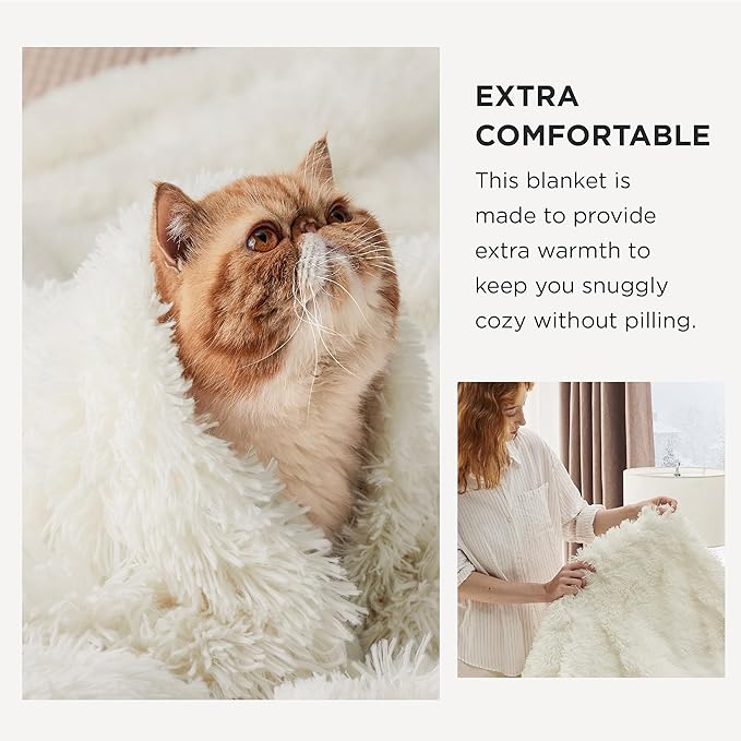 Bedsure Fuzzy Sherpa Faux Fur Twin Blanket Cream Cozy Gifts for Women Men, Soft Fleece Plush Warm Minky Thick Blanket Twin Size for Bed, Couch, Room Decor Dorm Essentials Cream Decor Gifts, 60x80