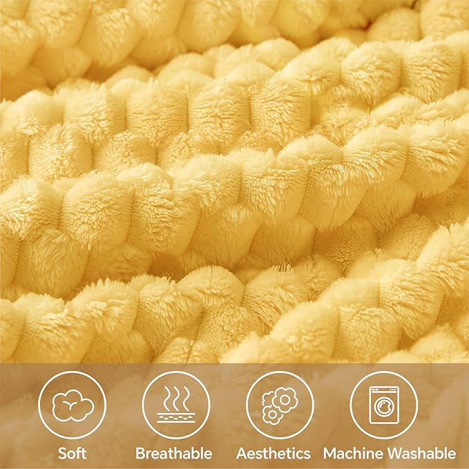 BEDELITE Jacquard Blanket- 3D Fleece Decorative Yellow Throw Blanket, Super Soft and Cozy Warm Fuzzy Blanket All Seasons Suitable, 50x60Inches