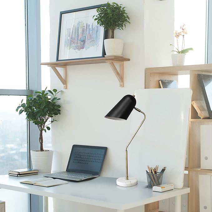 Elegant Designs LD1058-ABS Antique Brass and Marble Base Arched Desk Lamp