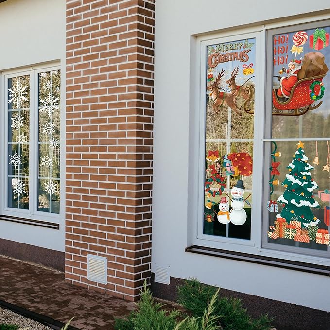 Christmas Decorations - Snowflake Window Clings Stickers for Glass | Christmas Decorations Indoor Outdoor - Holiday Santa Claus Reindeer Decals Xmas Decor Party Favors Supplies for Outside 2025