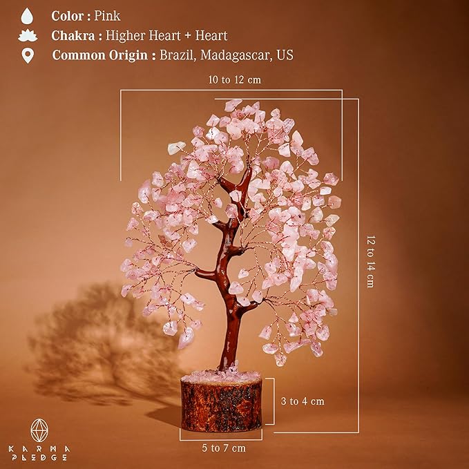 Rose Quartz Crystal Tree of Life for Women Office Decor, Good Luck, Money, Meditation, Positivity, Handmade Healing Crystal Stones Bonsai Tree Spiritual Birthday Gifts for Women
