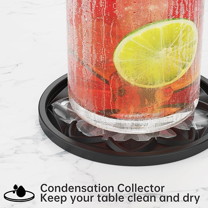 HFHOME Silicone Coasters Set for Drinks - 6 Pcs Cup Mat for Coffee Table, Desk, Bar - Home Decor Tabletop Protection Gift - Black