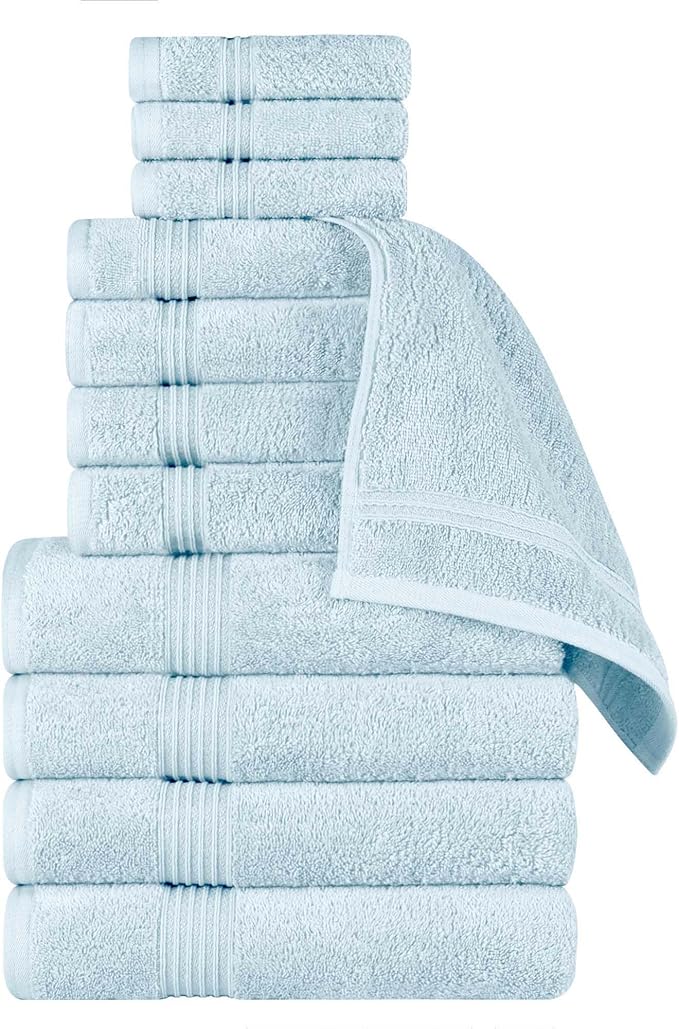 Superior Egyptian Cotton 12-Piece Towel Set, Assorted Towels for Home Bathroom, Guest Bath Decor Essentials, Includes 4 Bath, 4 Hand, 4 Face Towels/Washcloths, Quick Dry, Absorbent - Light Blue