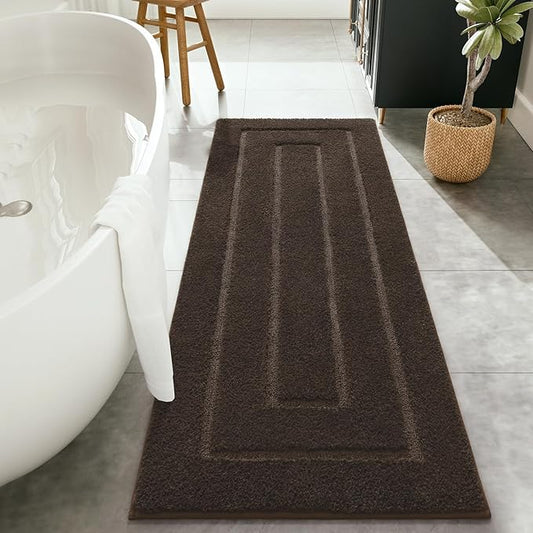 HOMORE Bathroom Runner Rugs 24x70 Non Slip Washable Long Bathroom Rug, Brown Absorbent Bath Rug Runner with TPR Backing, Soft and Thick Bath Mat for Shower Floor