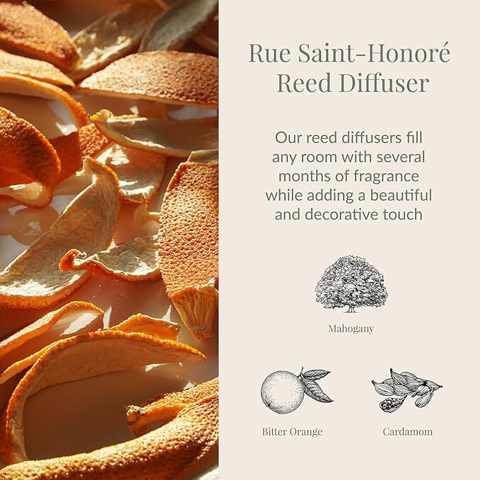 Archipelago Botanicals Rue Saint-Honoré Reed Diffuser, Home Fragrance Reed Diffuser, Includes Fragrance Oil, Frosted Glass Vessel & 10 Diffuser Reeds, Perfect for Home, Office or Gift, 7.6 Fl Oz
