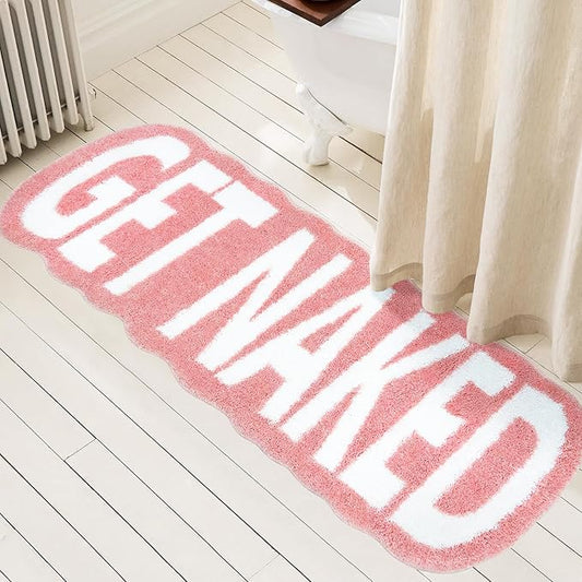 Get Naked Bath Mat Long Bathroom Rug - Super Soft Funny Bath Mat Non Slip Pink Bathroom Decor, Water Absorbent Runner Rugs for Sink Bathtub and Shower Pink 24" x 59"