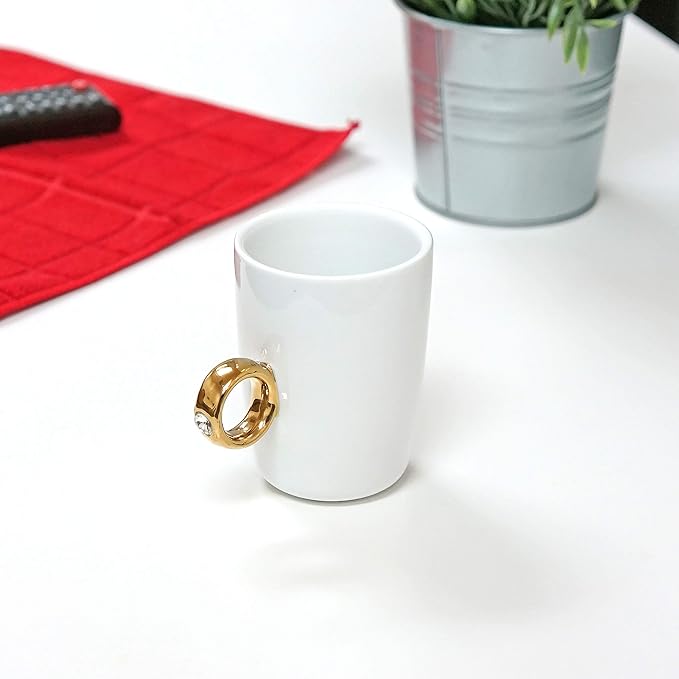 Fairly Odd Novelties Ceramic Engagement 2 Carat Solitaire Ring Novelty Gag Gift Mug, Gold