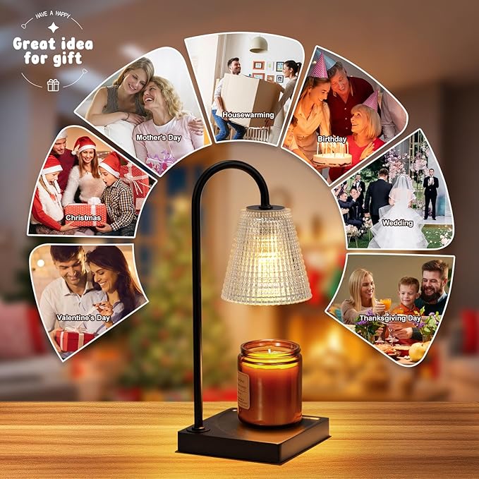 Hong-in Black Candle Warmer Lamp with Timer-Electric Candle Lamp Warmer,Dimmable Candle Warmers for Jar Candles,New Mom Gifts & Birthday Gifts for Women