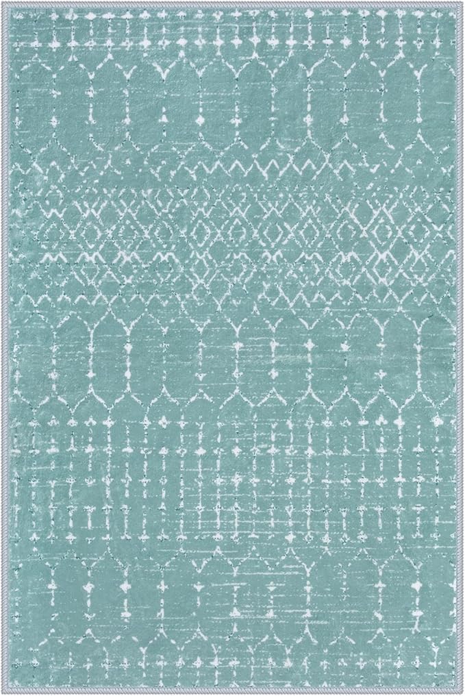 Lahome Moroccan Entry Rugs for Inside House 2x3 Non-Slip Washable Front Door Mat Indoor Entrance Rubber Backing Untra-Thin Small Kitchen Rug, Geometric Print Inside Doorway Rug for Bathroom Sink