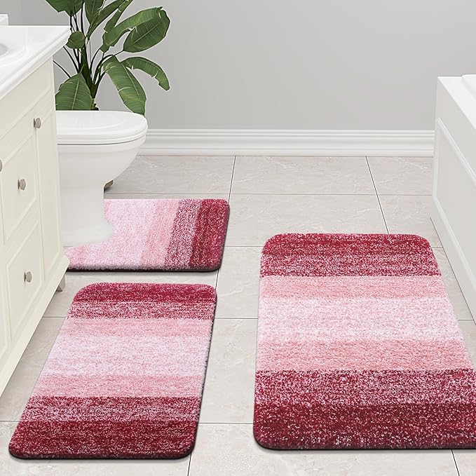 Arotive Microfiber Bathroom Rugs, Shaggy Soft and Absorbent Bath Rug, Non-Slip, Thick Plush Machine Washable Dry Bath Mats for Bathroom, Tub and Shower, 47x24, Burgundy