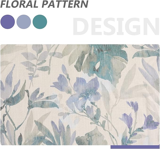 MYSKY HOME Sage Green Curtains 45 Inch Length Light Filtering Cotton Curtains for Kitchen Bedroom Floral Printing Window Treatment Grommet 2 Panels,Sage and Natural