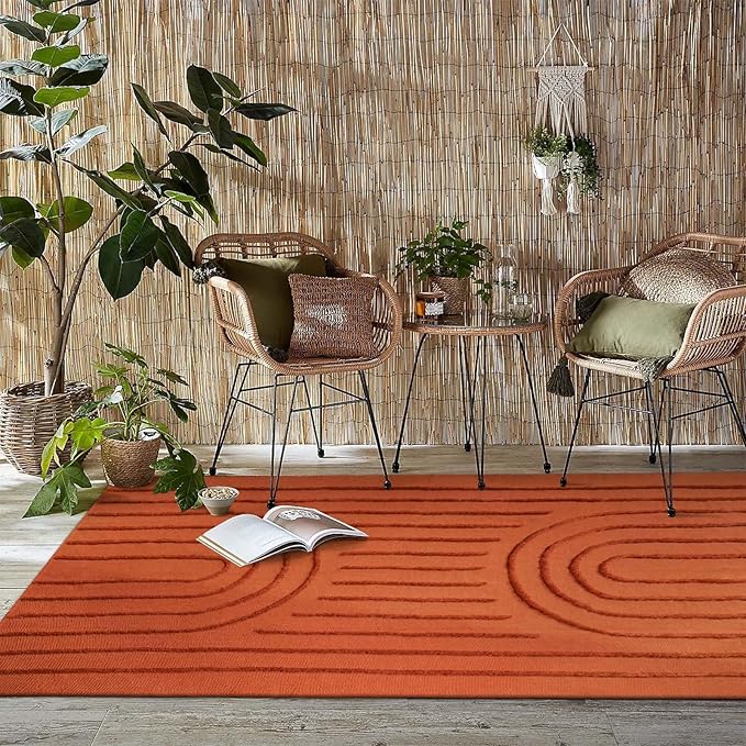 LEEVAN Washable Rugs for Living Room 5x8, Terracotta Tufted Rainbow Nursery Rug, Boho Low Pile Bedroom Floor Carpet, Modern Farmhouse Kids Room Rug for Dorm/Bedside/Classroom/Room