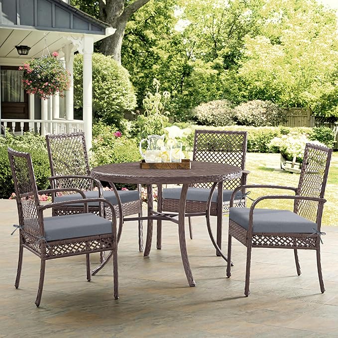 Outdoor Chair Cushions Set of 4, Water-Resistant & Fadeness 17" W x 16" D x 2" T Seat Cushion, High Density Foam with Dual Straps for Patio Garden Furniture Sofa Dining Chairs, Light Grey
