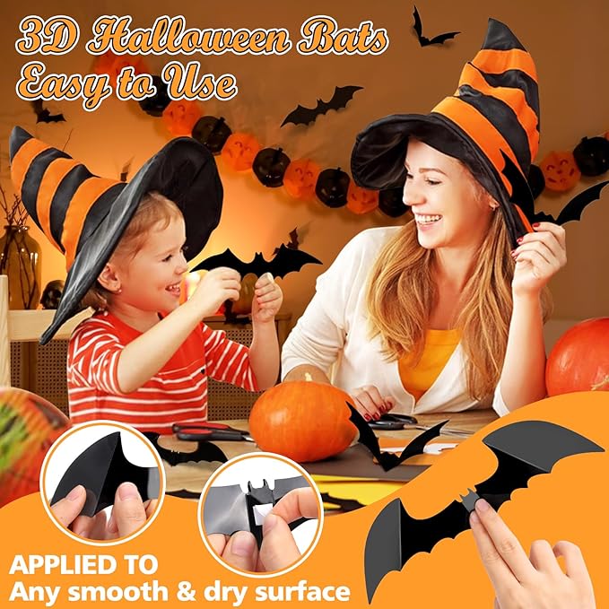 Bats Halloween Decorations: Halloween Bats Wall Decor 120pcs Bat Wall Decals PVC 3D Bat Scary Stickers Halloweens Party Decorations Indoor Outdoor DIY Home Window Door Decor