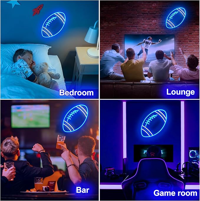 Football Neon Sign for Wall Decor, Blue Football-Shaped Neon Light, USB Operated Rugby Led Neon Lights for Man Cave, Football Decorations for Party