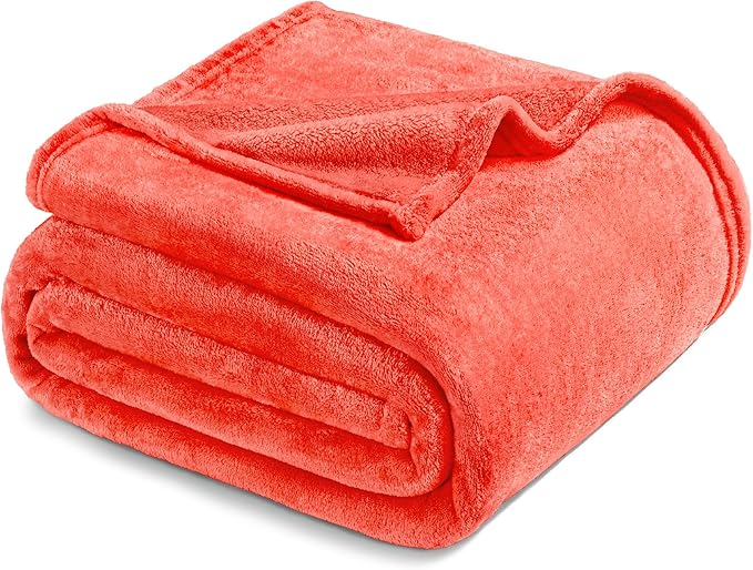 Exclusivo Mezcla Fleece Blanket Twin Size for Bed, Super Soft and Warm, All Season Use, Cozy, Plush, Lightweight, 90x66 Inches, Coral Orange