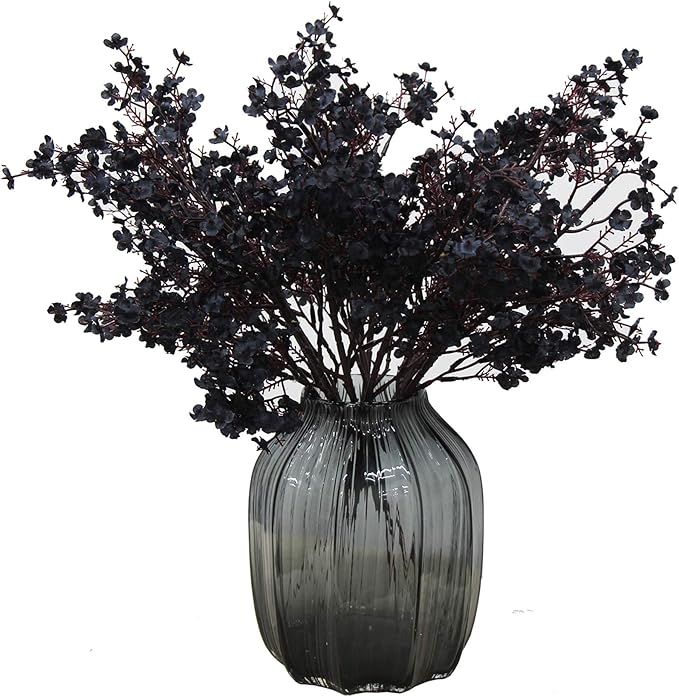 JAKY-Global Babys Breath Fabric Cloth Artificial Flowers 12 Bundle European Fake Silk Plants Decor Wedding Party Decoration Bouquets Real Touch DIY Home Garden (Black-12pcs)
