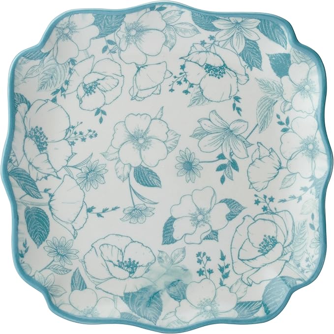 Pfaltzgraff Garden Blossom Floral 12 Piece Plate Bowl Dinnerware Set, Blue