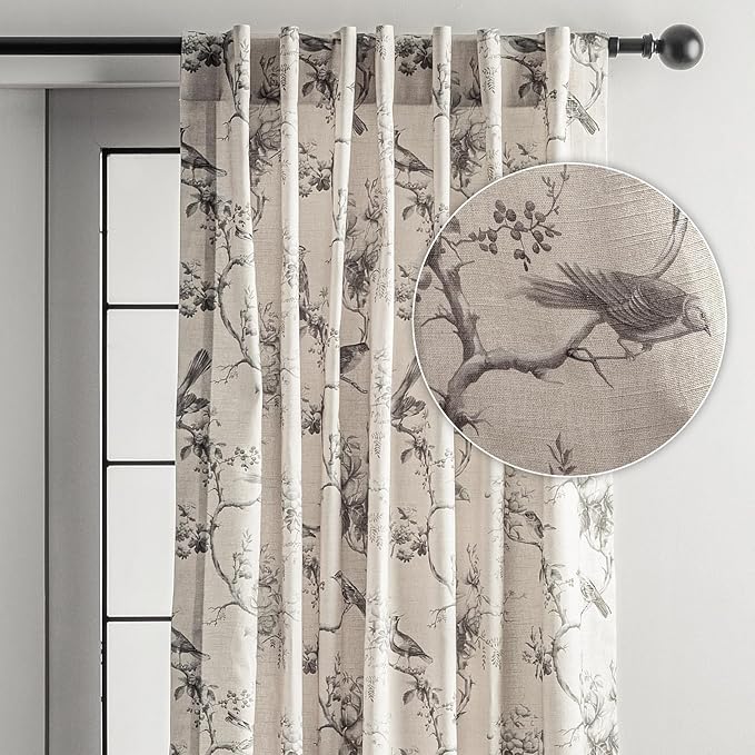 Maison d' Hermine Curtains for Living Room 100% Cotton 124 inch Length One Panel Light Filtering Curtains for Bedroom Windows with Rod and Loop Pockets Drapes (Turin, 50" W x 124" L)