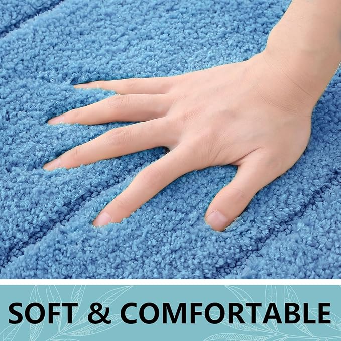 Buganda Bathroom Rugs, 24" x 16", Soft and Absorbent Microfiber Bath Rugs, Non-Slip Shaggy Shower Carpet, Machine Wash Dry Bath Mats for Bathroom Floor, Tub and Shower, Blue