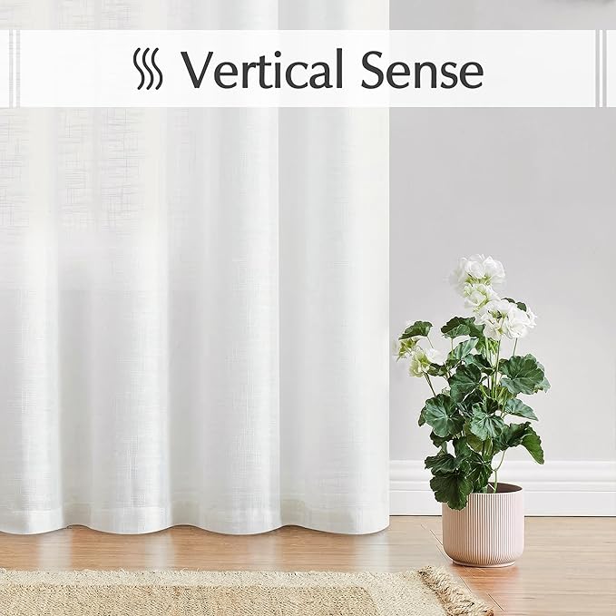 FMFUNCTEX White Patio Door Curtain Sheer White Linen Curtains for Living Room 96 inches Long Sliding Glass Door Window Curtain Extra Wide Room Divider Semi Sheer Curtain Panels Studio 100”w 1 Pack