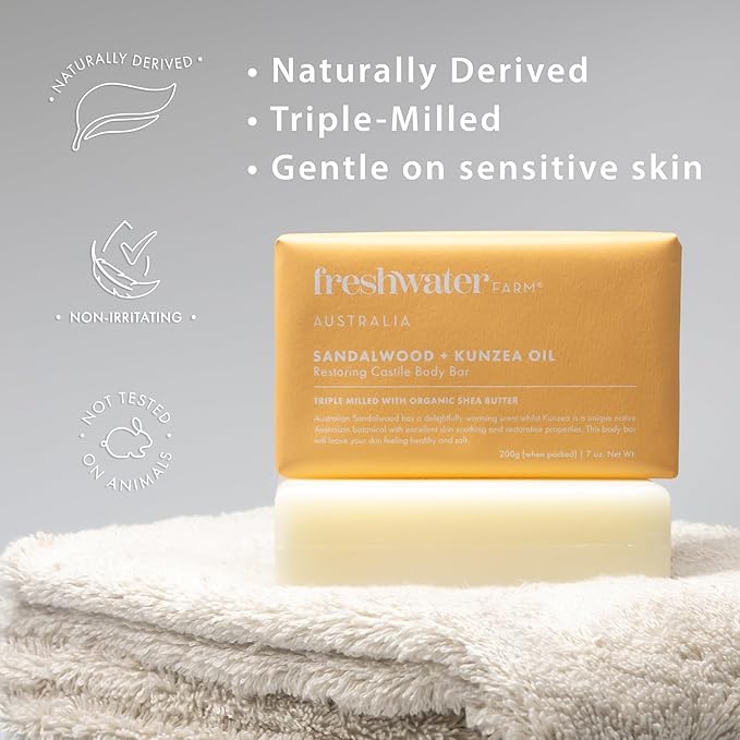 Natural Soap Bar- Healing Sandalwood + Kunzea Oil 7oz x 8 Pack.Castile Natural Bar Soap/Body Soap Bars With Essential Oil For Sensitive Skin