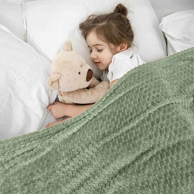 Vessia Flannel Fleece Throw Blanket, 3D Jacquard Sage Green Fuzzy and Warm Blanket for Couch,Sofa,Bed,Chair, 300GSM Super Soft Touch Cozy Throw for All-Season Home Decor(50x40inch)