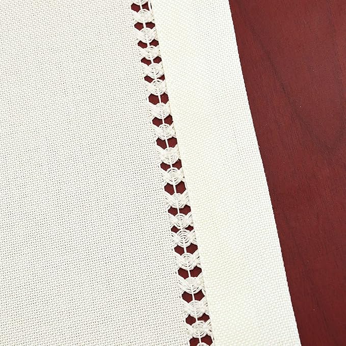 Grelucgo Small Short Handcrafted Solid Color Dining Table Runner, Dresser Scarf, Double-Hemstitched (Cream, 14 x 36)