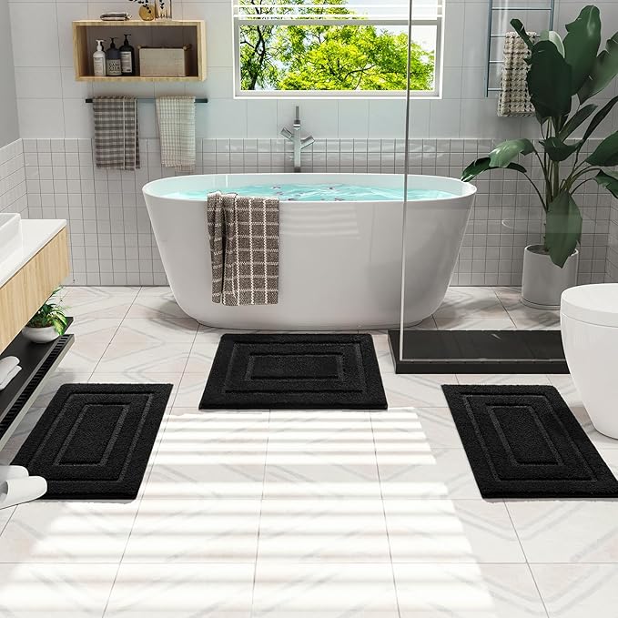 HOMORE Black Bathroom Rug 24x17 Inch Soft Absorbent Microfiber Small Bathroom Rugs, Washable Bath Rug Runner Non Slip Bath Rugs for Shower Tub