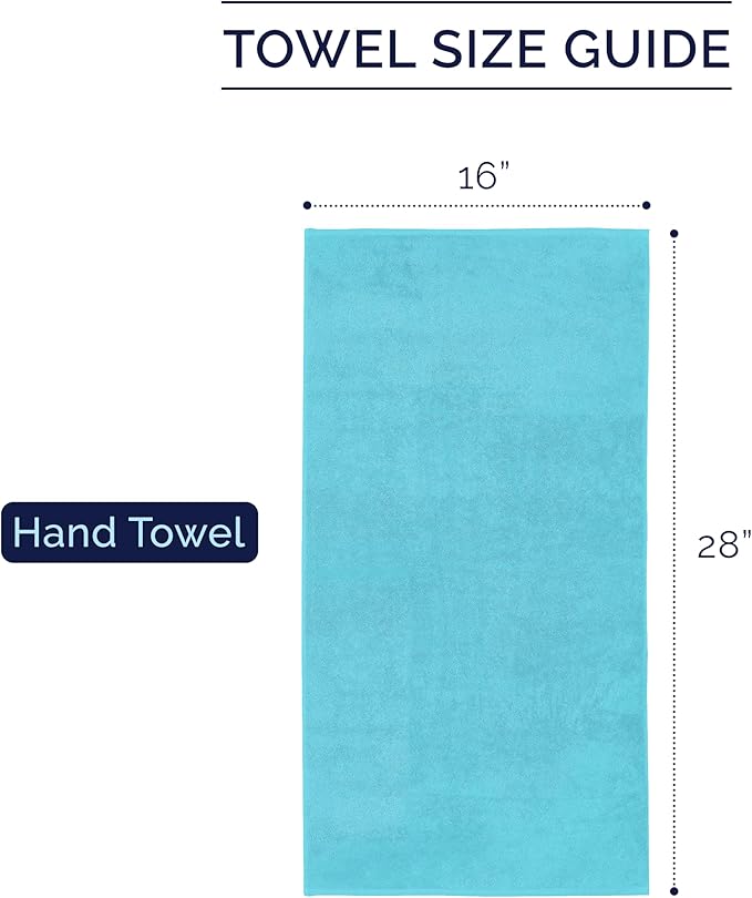 Elegant Comfort Premium Turkish Cotton 4 Pack Hand Towel Set - 16 x 28 inch, Luxurious Hotel Spa Quality 100% Turkish Cotton 4PC Hand Towel Set - Highly Absorbent - Soft Bathroom Towels, Aqua