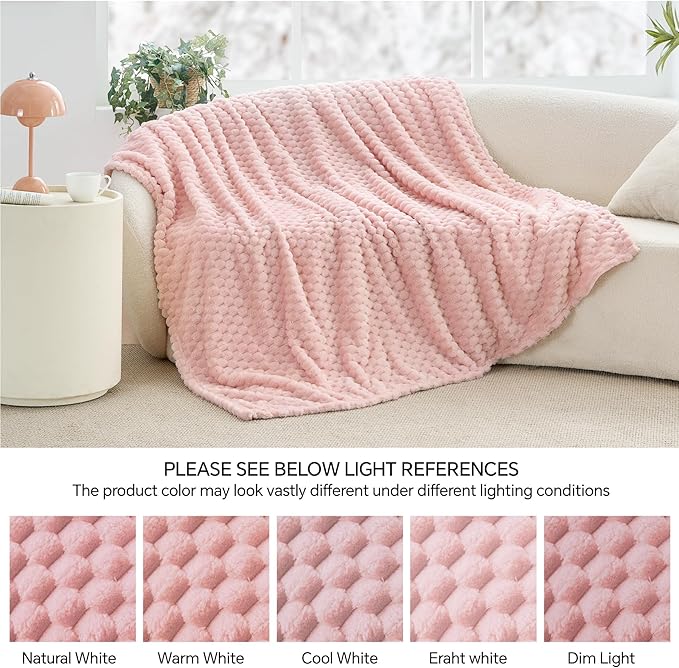BEDELITE Fleece Decorative Blanket - 3D Jacquard Pink Throw Blankets for Women's Couch & Bed, Soft and Cozy Warm Plush Fluffy Blanket, Cute Birthday Gift for Women, 50x60 Inches