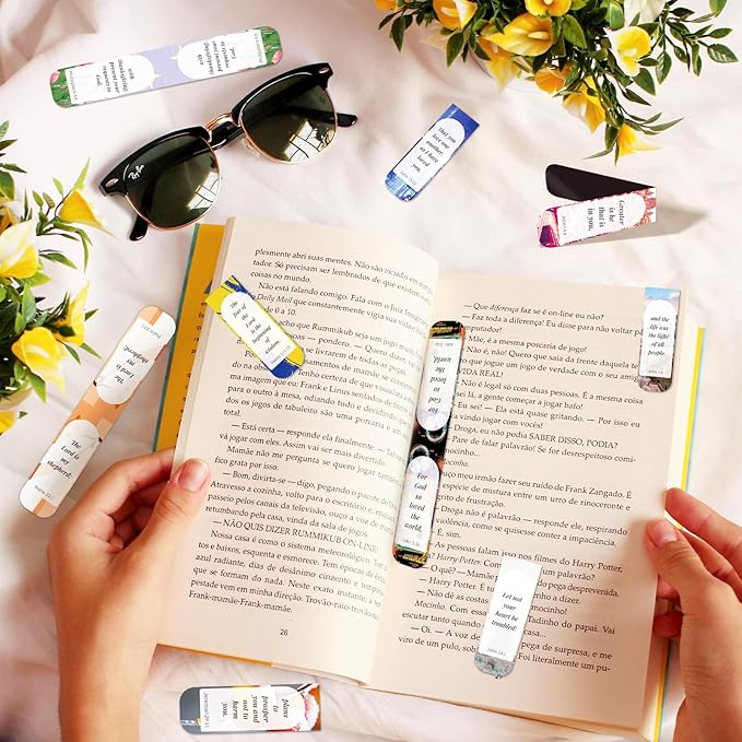 Bible Verse Magnetic Bookmarks, 50 Pcs Inspirational Scripture Christian Book Marks for Religious Prayer, Magnet Book Marker Clips Gifts for Kids Women Men Teacher Student Reading Lovers
