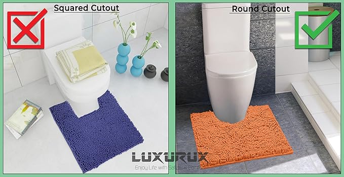 LuxUrux 2-Piece Bathroom Rug Set – Plush Chenille Runner & U-Shaped Toilet Mat, Soft, Absorbent & Non-Slip Design (20x20 U & 27x47 inches, Lavender)