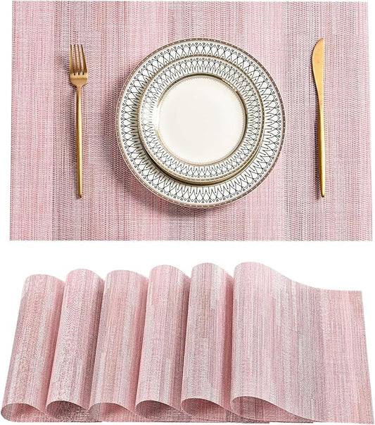 Leetaltree Misty Rose Placemats Set of 6 - Heat Resistant Non-Slip Place mats for Dining Table, Washable Durable PVC Vinyl Woven Table Mats(Misty Rose, 6)